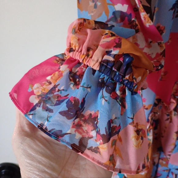 Floral Multicolor Patchwork Style Mini Dress with Ruffles Size XS - Picture 4 of 13